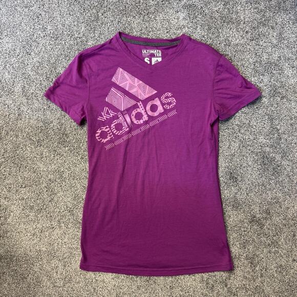 Adidas Shirt Womens Small Magenta Purple Ultimate Tee Climalite V Neck Athletic - Picture 1 of 8